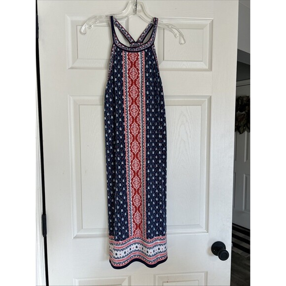 Max Studio Shift dress Women L Red blue Racerback sleeveless Stretchy Shelf Bra - Picture 2 of 8